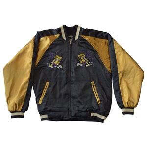 Vintage Pak Lung Satin Bomber Jacket Asian Embroidered Thunder God M
